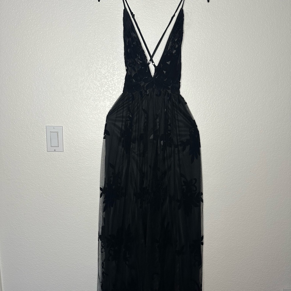 Black Evening Dress deep V open back